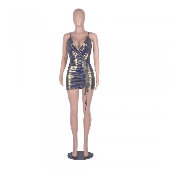 Glitter Deep V Neck Bandage Dress Birthday Party Club Outfits 2021 Woman Clothing Summer Mini Dresses